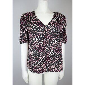 WOMEN'S BLACK & PINK PRINT SILKY TEXTURED TOP - OPHELIA ROE - SIZE M